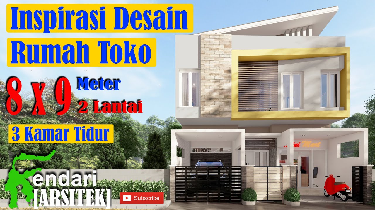 Desain Rumah Toko Minimalis 8x9 Meter, 3 Kamar Tidur, 2 Lantai #Desain Request