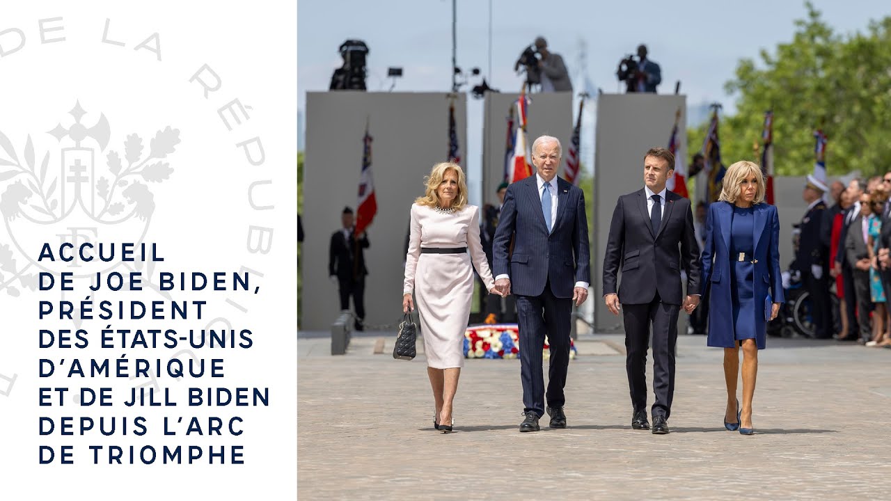 Accueil de Joe Biden, Président des États-Unis d’Amérique et de Jill Biden depuis l'Arc de Triomphe.
