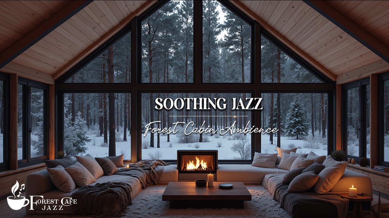 Soothing Forest Cabin Jazz | Soft Piano Jazz In Forest Coffee Shop Ambience For Relaxing & Therapy