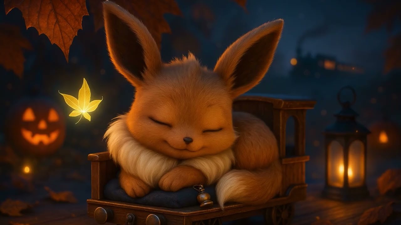 🌙🦊 Cozy Eevee Lullaby for Kids — Sleep Music & Autumn Night Ambience 🍂💤