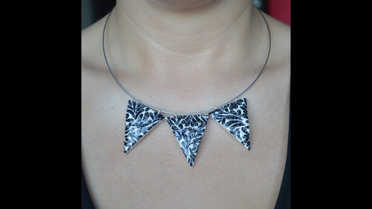 DIY/Tutorial Polymer Clay Triangle Necklace from Ivanka's little treasures-Black and White Design