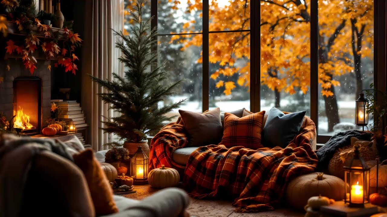 Winter's First Snow Meets Autumn's Last Breath | Fireplace Sounds for Sleep
