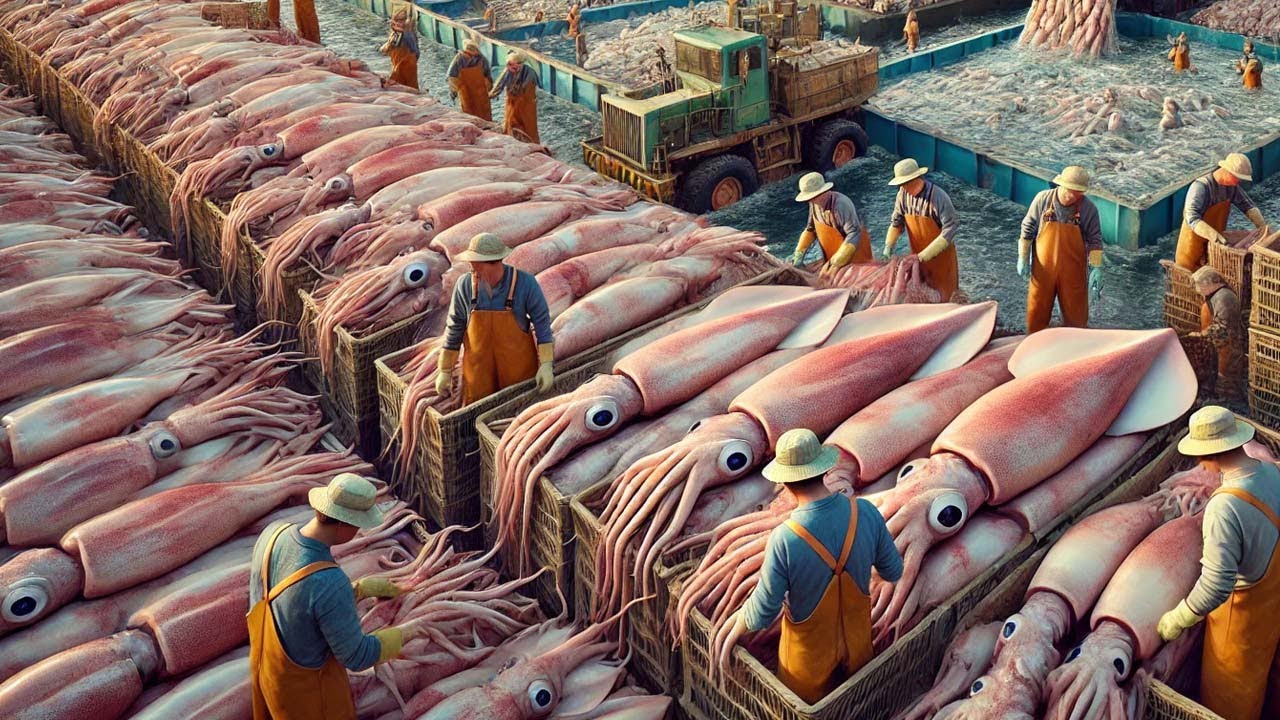 How Korean Fishermen Process Millions Of Squid, Mackerel, And Pollock In The Factory