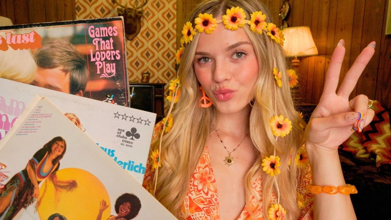 ASMR Groovy 70s Girl Next Door Roleplay 🌈🚌🌼 (record collection, comics, personal attention)