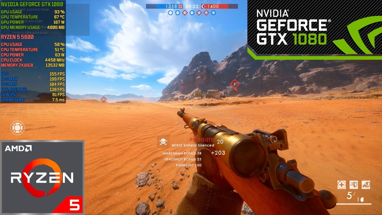 Battlefield 1 | Full HD | 1080P | GTX 1080 | Ryzen 5 5600 | Ultra Settings #battlefield #nvidia