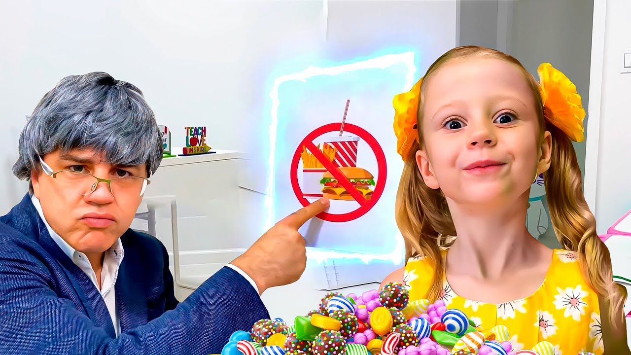 Nastya and Dad pretend to play school and eat sweets - Video series for Kids