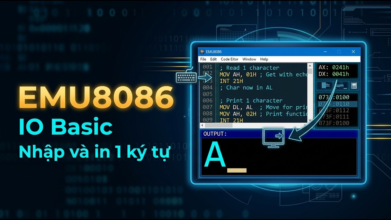 [EMU 8086] Bài 2: I/O cơ bản – Nhập và xuất 1 ký tự | Character Input Output