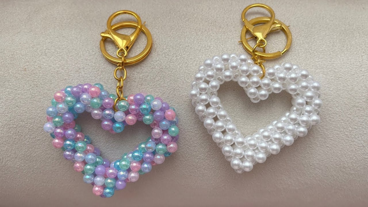 💜¿Cómo? hacer un LLAVERO en perlas, de CORAZÓN 🤍