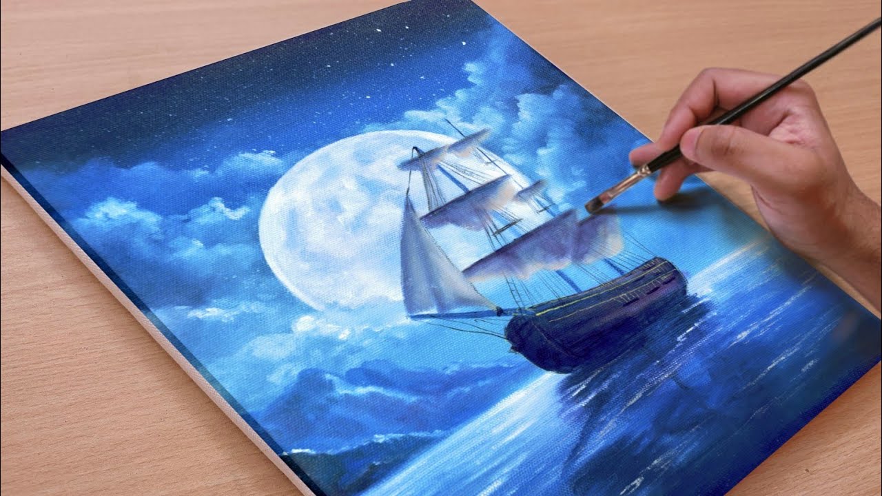 Painting a Beautiful Night Scenary / Acrylic painting / Art paintings