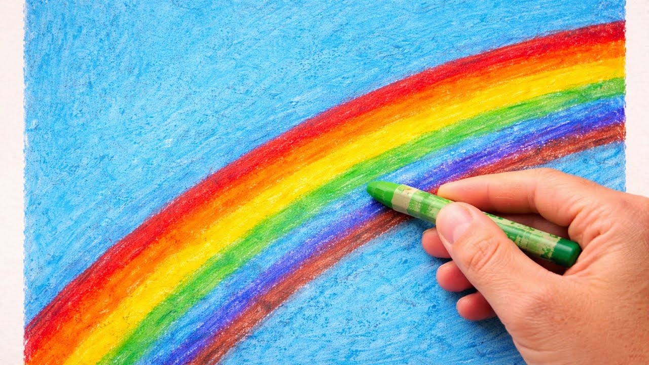 Beautiful Rainbow Drawing with Wax Crayons | Easy Scenery Art #artbypencils #drawing 