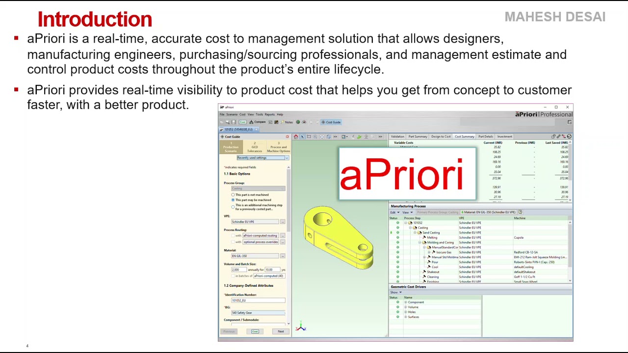 Cost Engineering   aPriori tool ,  Part 2 - Section 1
