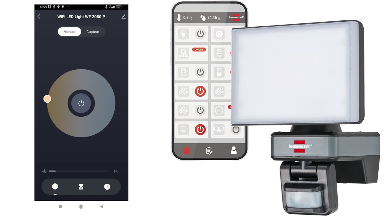 Spot LED connect&eacute; + d&eacute;tection : s&eacute;curit&eacute; garantie (Brennenstuhl Connect WF 2050 P)