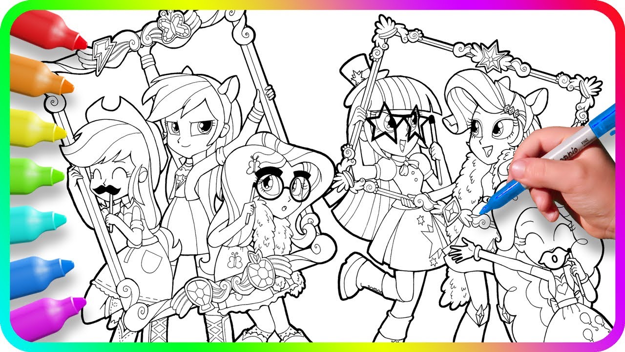 Coloring Pages EQUESTRIA GIRLS - Best Friends / How to color My Little Pony. Easy Drawing Tutorial