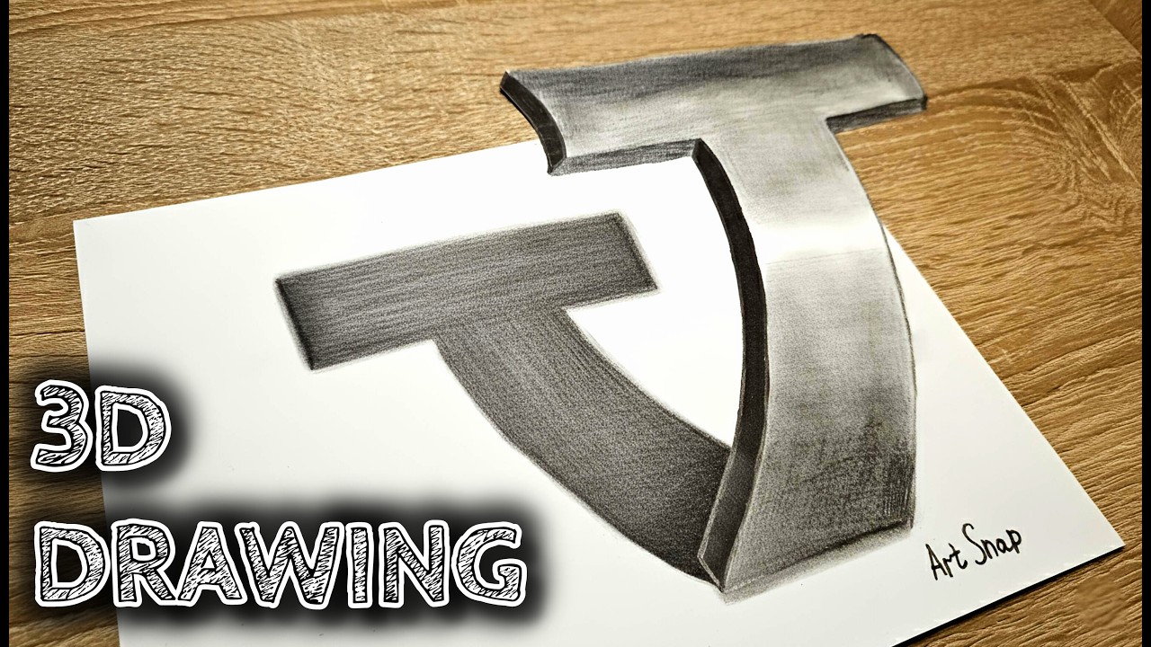 How to draw this? Realistic 3D letter T. Lesson.