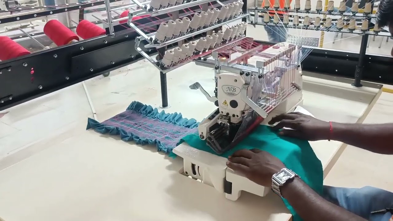 NB1033PSSM 33Needle Faltbed single chain stitch multineedle machine for Shirring and Smocking.