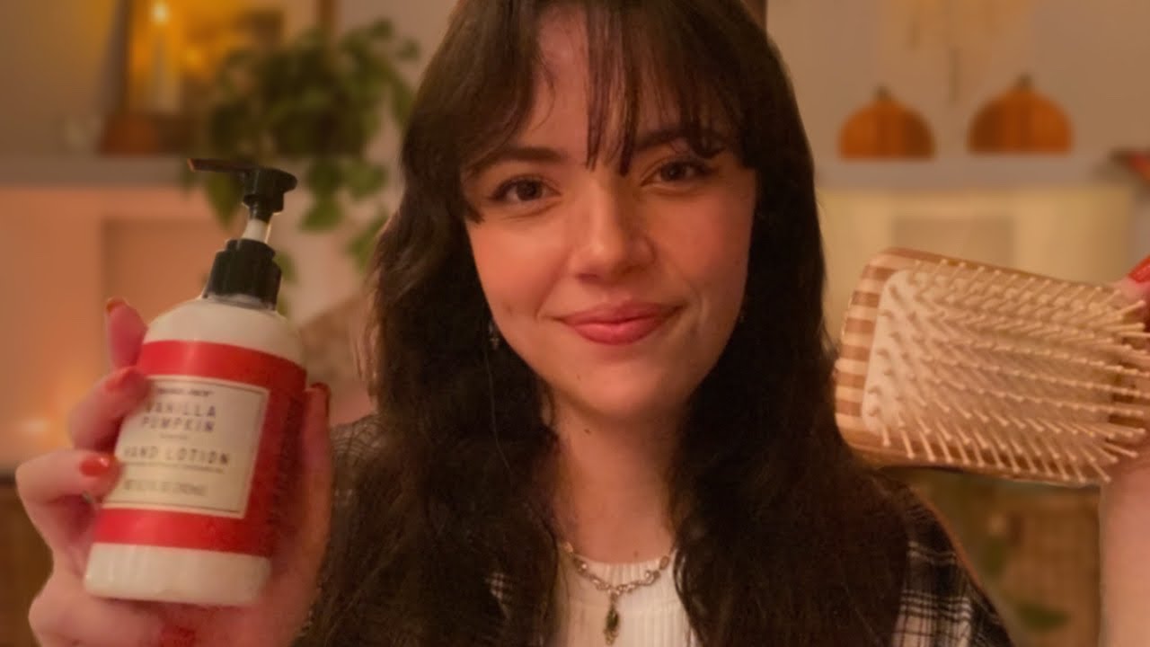 ASMR 🍂 Cozy Autumn Personal Attention (skincare, hairbrushing, counting freckles, pampering)