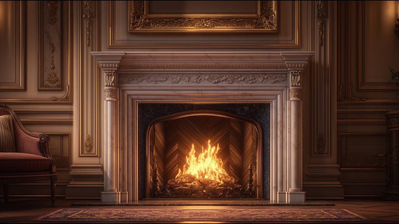 Elegant Royal Fireplace in 4K | No Music | Crackling Fire Sounds for Sleep, Relaxation & Study