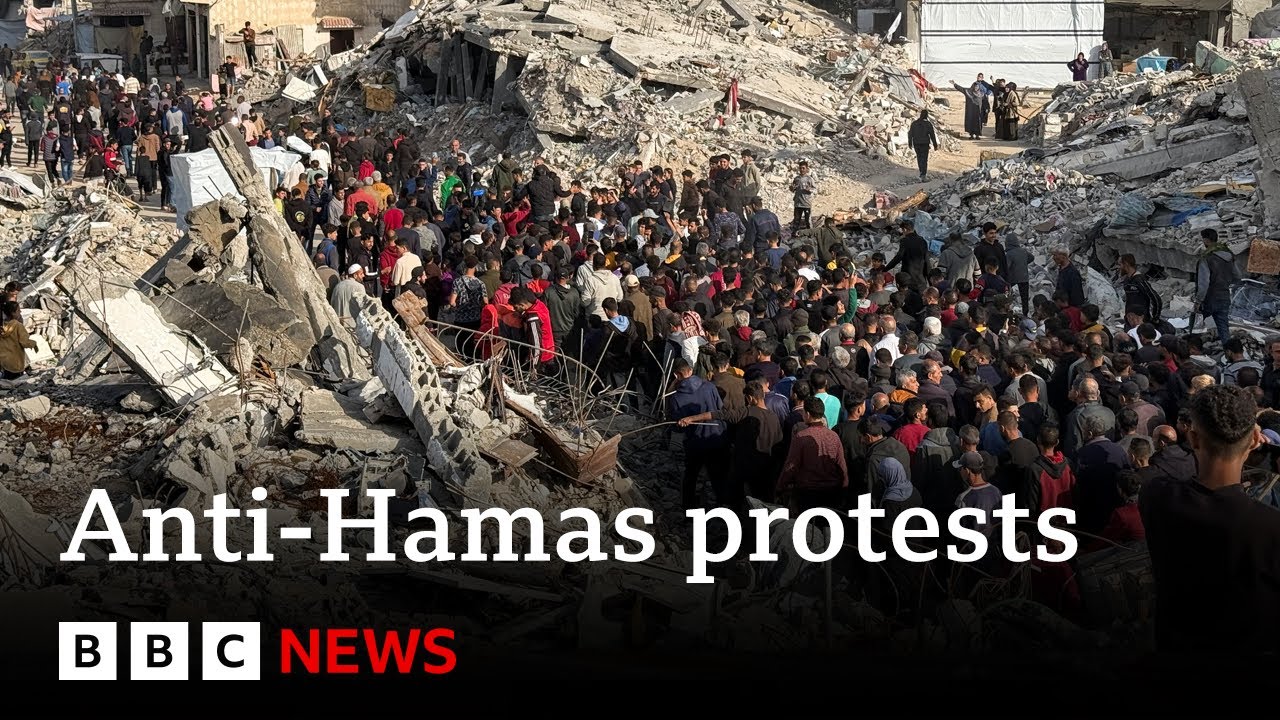 Hundreds join Gaza's largest anti-Hamas protest since war began | BBC News