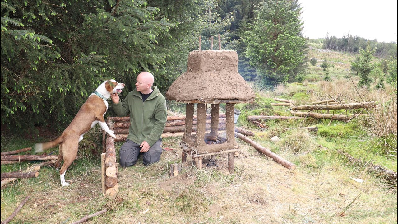 Bushcraft shelter with fireplace inside FULL BUILD