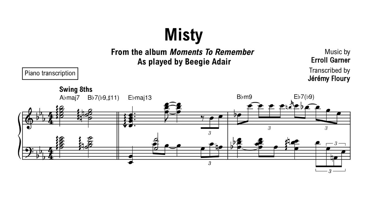 Beegie Adair - Misty - Piano transcription