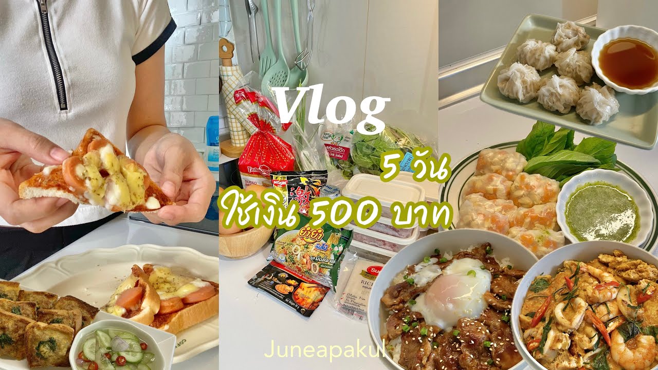 Vlog ทำอาหาร 5 วันใช้เงิน 500 บาท,วิธีเก็บเนื้อสัตว์🥩,ห่อหมกทะเลไข่ข้น,หมูย่างซอส,ขนมปังพิซซ่า🍕 ep.5