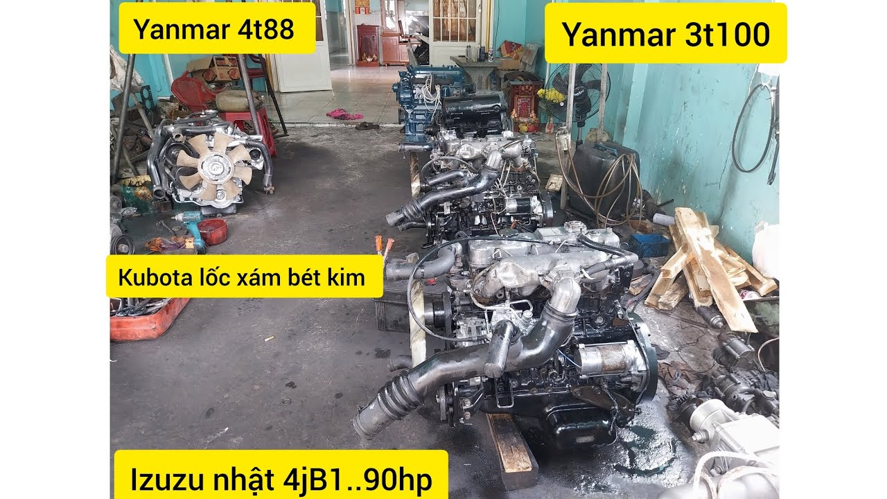 máy 4 mới về isuzu nhật 4jB1..Yanmar 4t88.. Kubota lốc xám bét kim..Yanmar 3t100