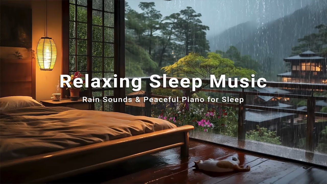 Relaxing Piano Music & Soft Rain in the Cozy Bedroom - Fall Into Sleep Instantly and Stress Relief
