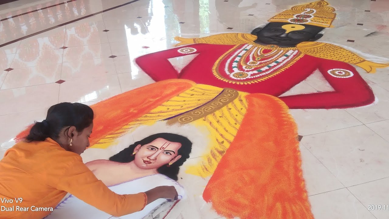 आवड रांगोळीची :- तळेगाव दाभाडे या ठिकाणी काढलेली विठ्ठ माऊलींची भव्य आकर्षक रांगोळी Portrait Rangoli