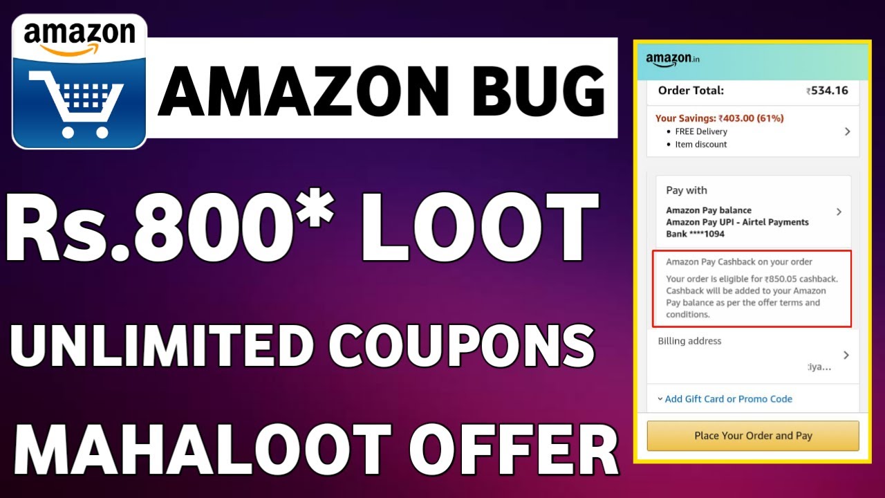 Amazon MahaLoot Bug Shop Rs 500 Get Rs 800* Cashback😳|Get Amazon Unlimited Shopping Coupons