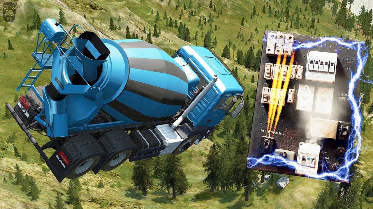 BeamNG.Drive - Cars Jumps And Crashes On Electric Shock Switchboard ⚡️