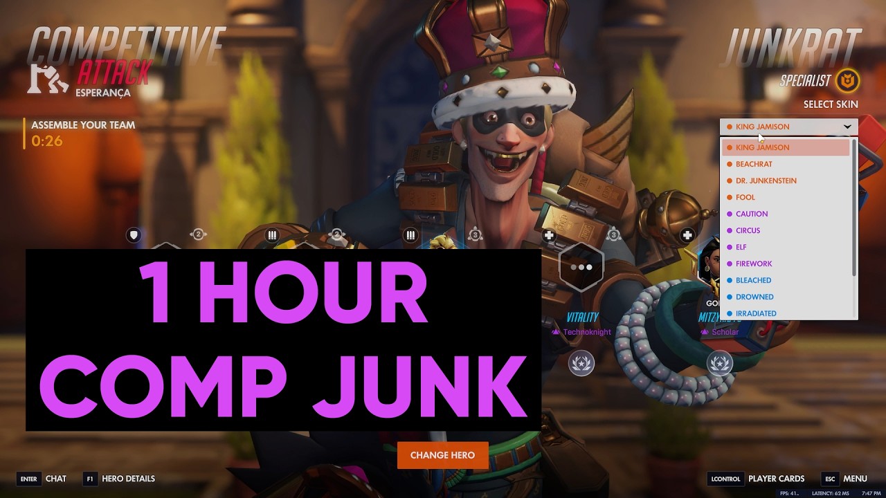 Junkrat Competitive (1 Hour) Gameplay (No Commentary) Overwatch (PC 1440p 60fps)