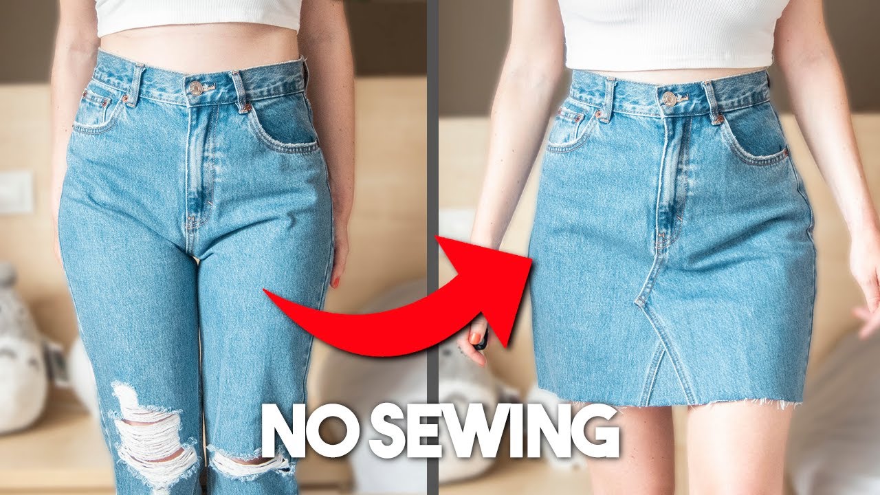 How to Turn Jeans into a Denim Skirt in 5 Minutes👖✂️ | No Sewing!