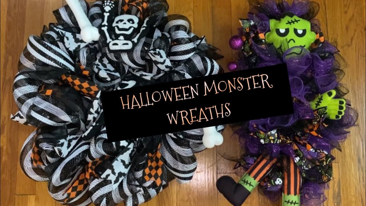 DOLLAR TREE HALLOWEEN MONSTER WREATHS|FRANKENSTEIN AND SKELETON DECOR