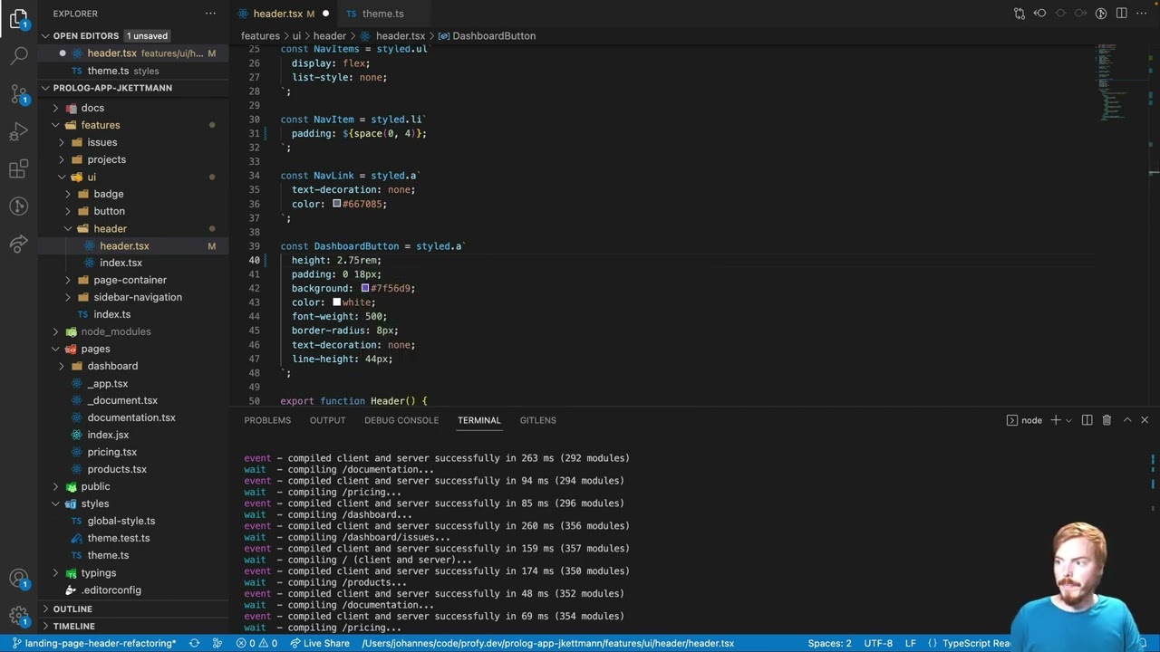 Advanced React Challenge - Refactor a header to fit the existing codebase and test it with Cypress