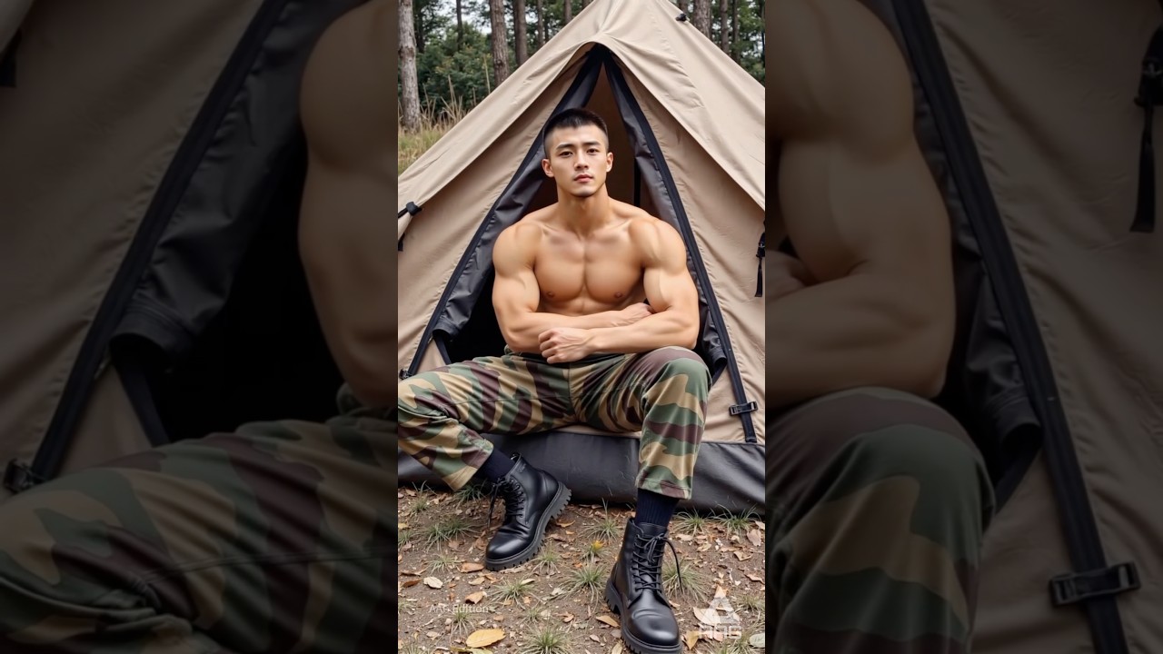 Asian Military Man in Camouflage Pants #aimodel #asianboy #malemodel