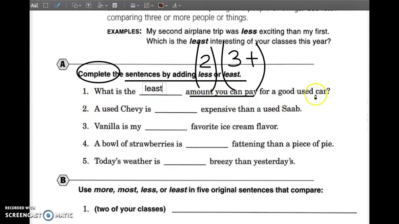 Video Directions- Using Less and Least to Compare-Adjectives