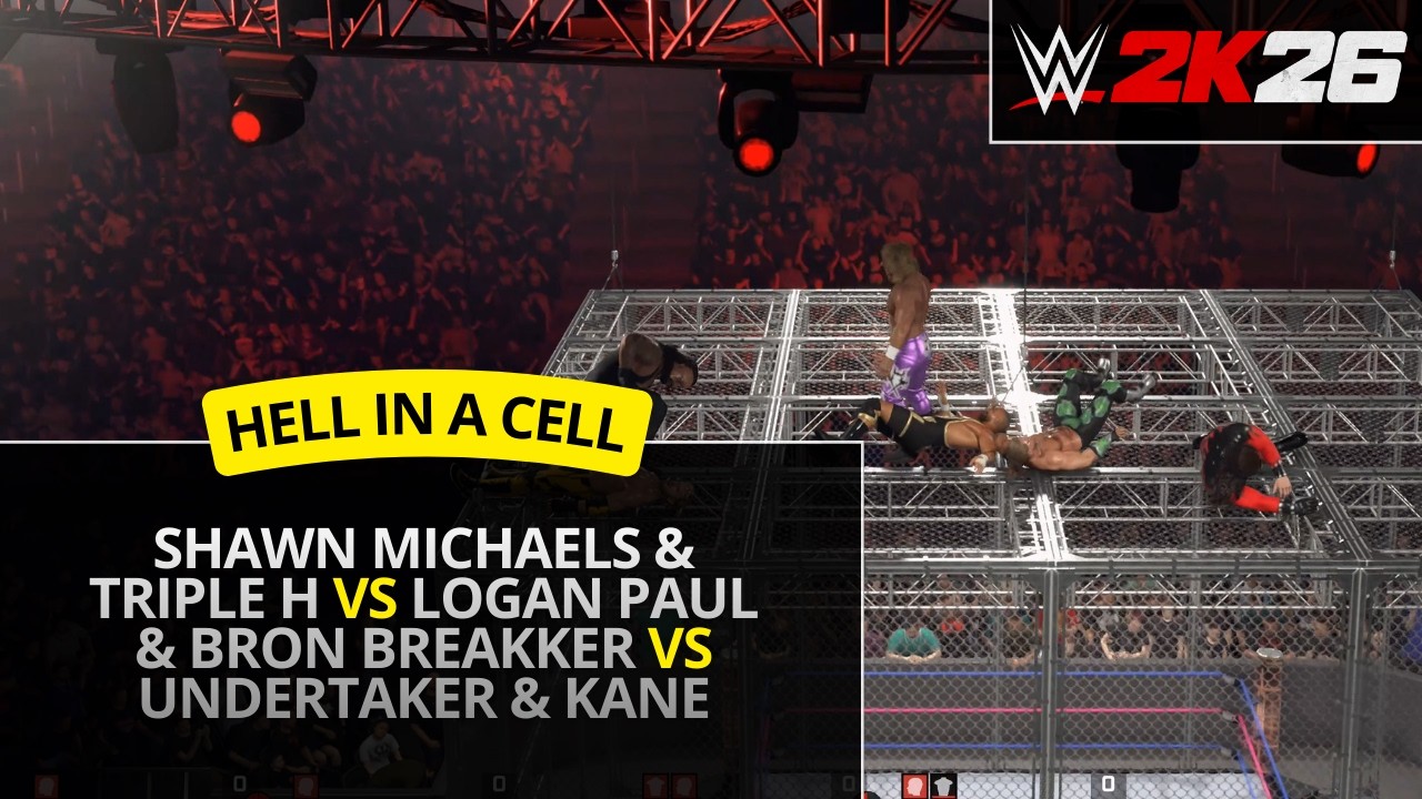 WWE 2K26 – Undertaker & Kane vs Shawn Michaels & Triple H vs Logan Paul & Breakker (Hell in a Cell)