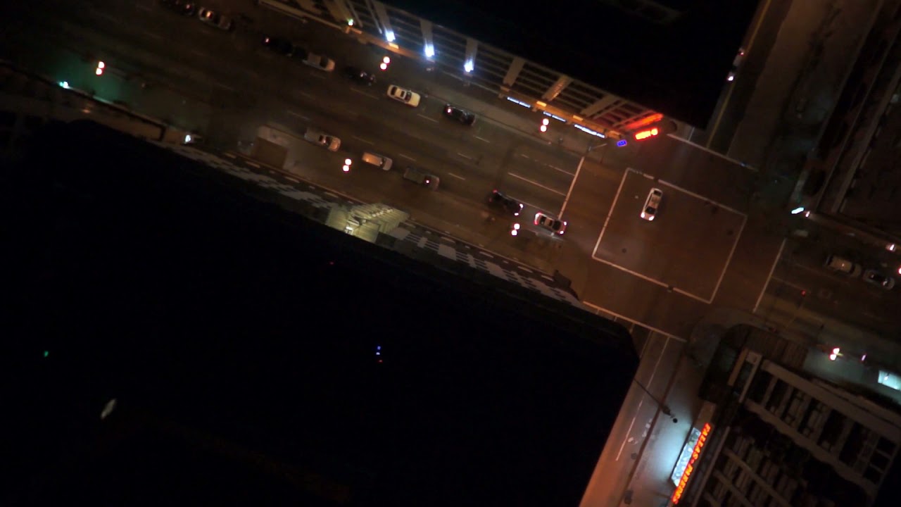 Royalty Free City Intersection and Buildings at Night Drone Stock Video Footage