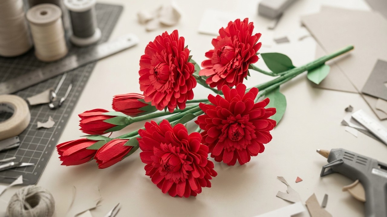 How To Make Paper Flower Bouquet 💐/Kağıttan Çiçek Buketi Nasıl Yapılır?