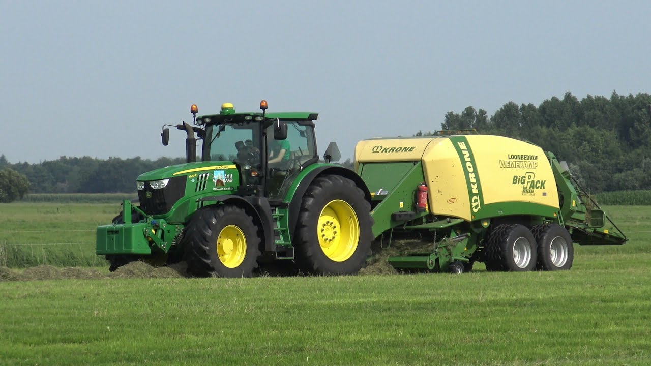 Balen persen met John Deere 6210R & Krone Big Pack 1270 XC multibale - Loonbedrijf Wemekamp (2017)