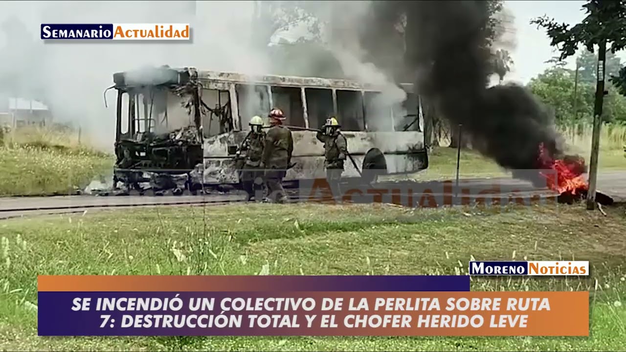 Así quedó el colectivo de La Perlita que se incendió en Ruta 7 en La Reja