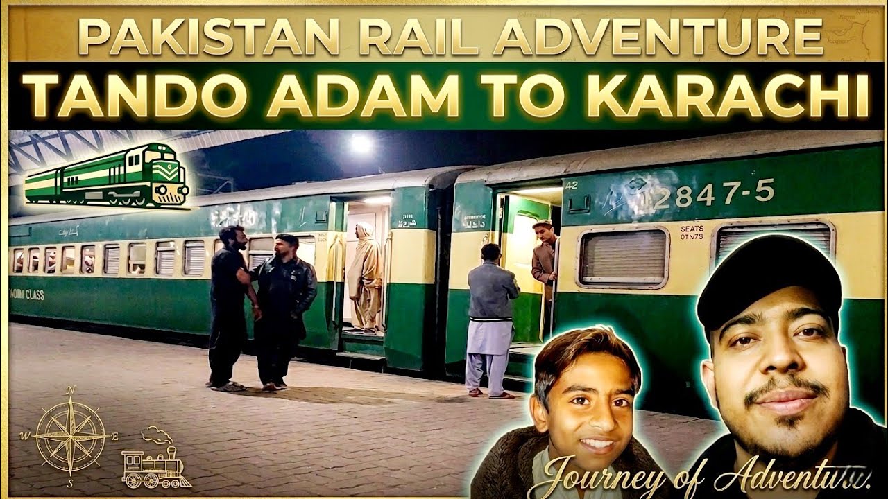 Tando Adam to Karachi by Train Hazara Express 12DN at night with many train actions at the station 