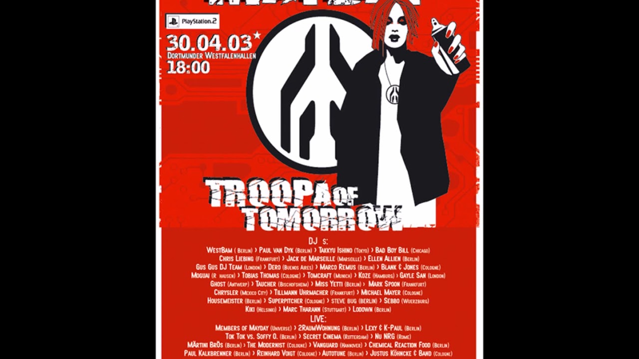 Mayday 2003 Tok Tok vs. Soffy O., The Modernist, Paul van Dyk, Gus Gus, Tomcraft