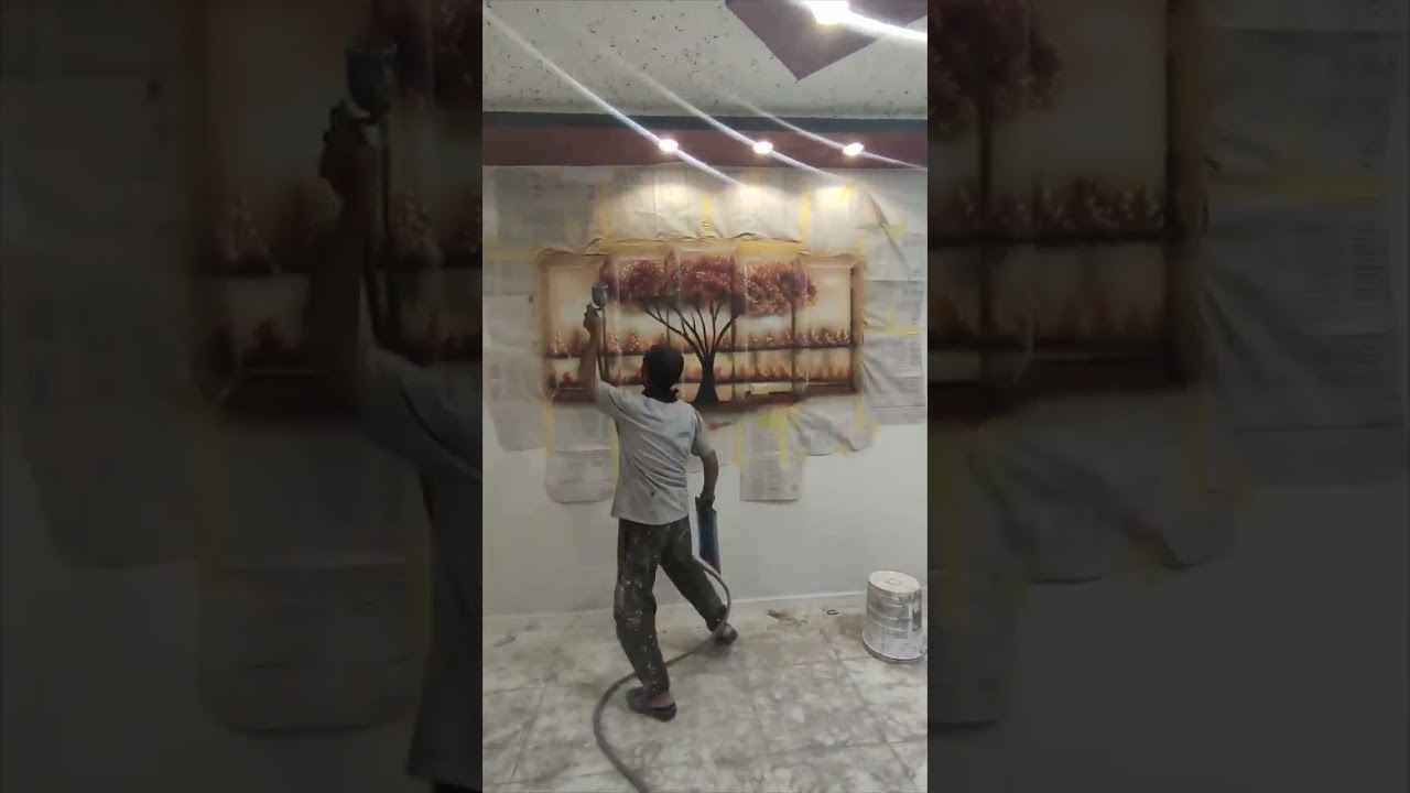 رسم تابلوه خمس قطع من شغلي للرسام خالد سلامه لفن الديكور