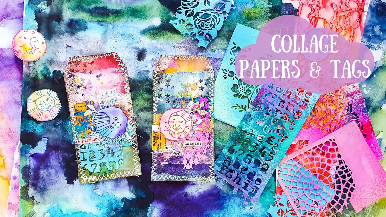 Collage Papiere und Mixed Media Tags