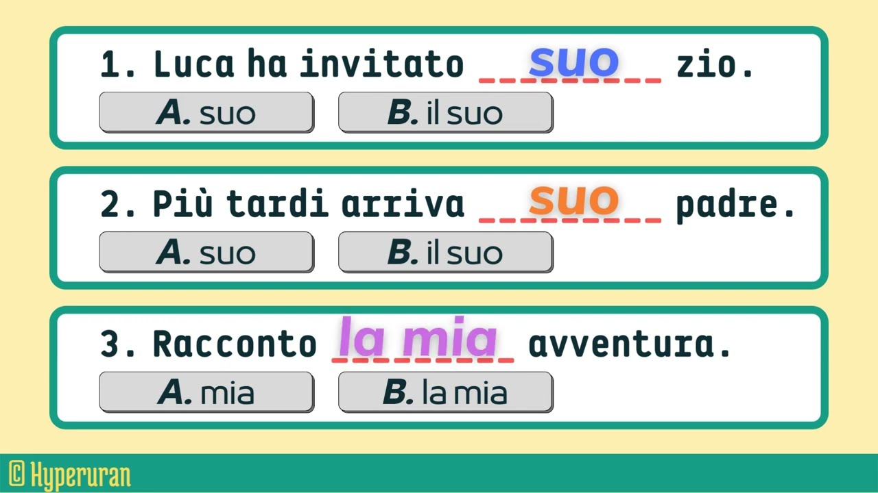 Italian exam preparation | Verbs, adverbs and adjectives | To complete | Learn italian free lessons