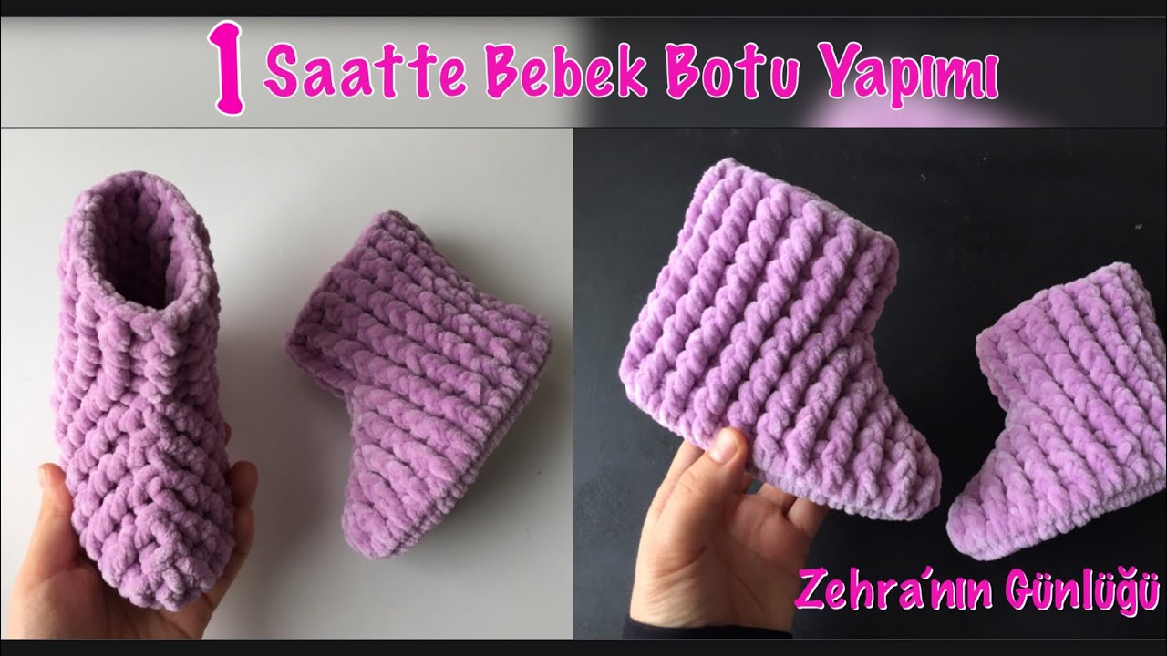 1 Saatte Bebek Botu Yapımı - Kadife İpten Bebek Botu Yapımı - Kolay Bebek Botu