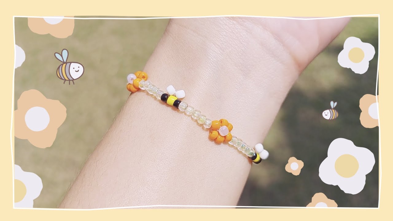 วิธีร้อยกำไลลูกปัดน้องผึ้งและดอกไม้ง่ายๆ 🐝💮 - How to Make Bee & Daisy Flower Beaded Bracelet Jewelry