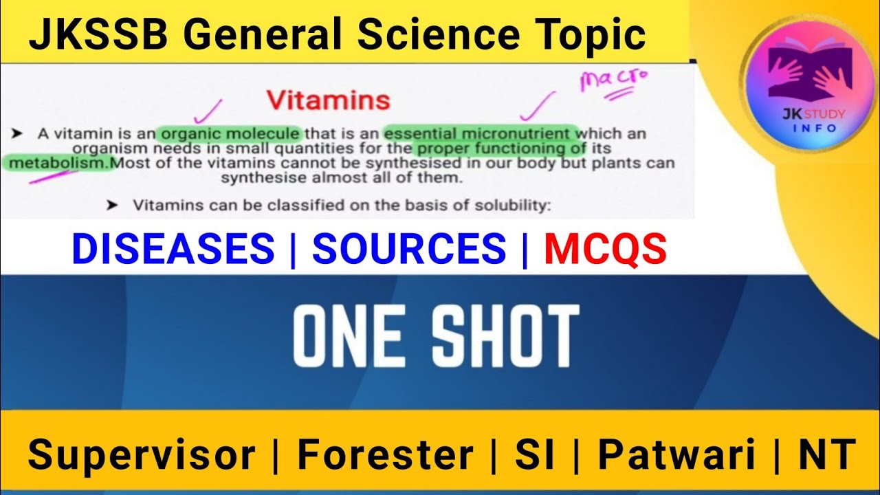 JKSSB General Science | Vitamins, Deficiency, Sources, Diseases | General Science Important Mcqs
