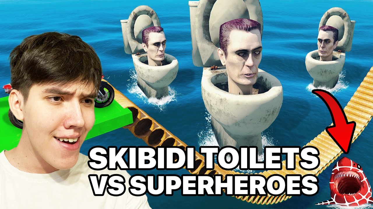 SKIBIDI TOILET BOSS & SPIDER SHARK VS ALL SUPERHEROES! NEW EPIC STUNT RACE In GTA V!